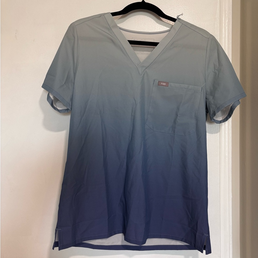 Figs Gray to Blue Ombre V-Neck Tee